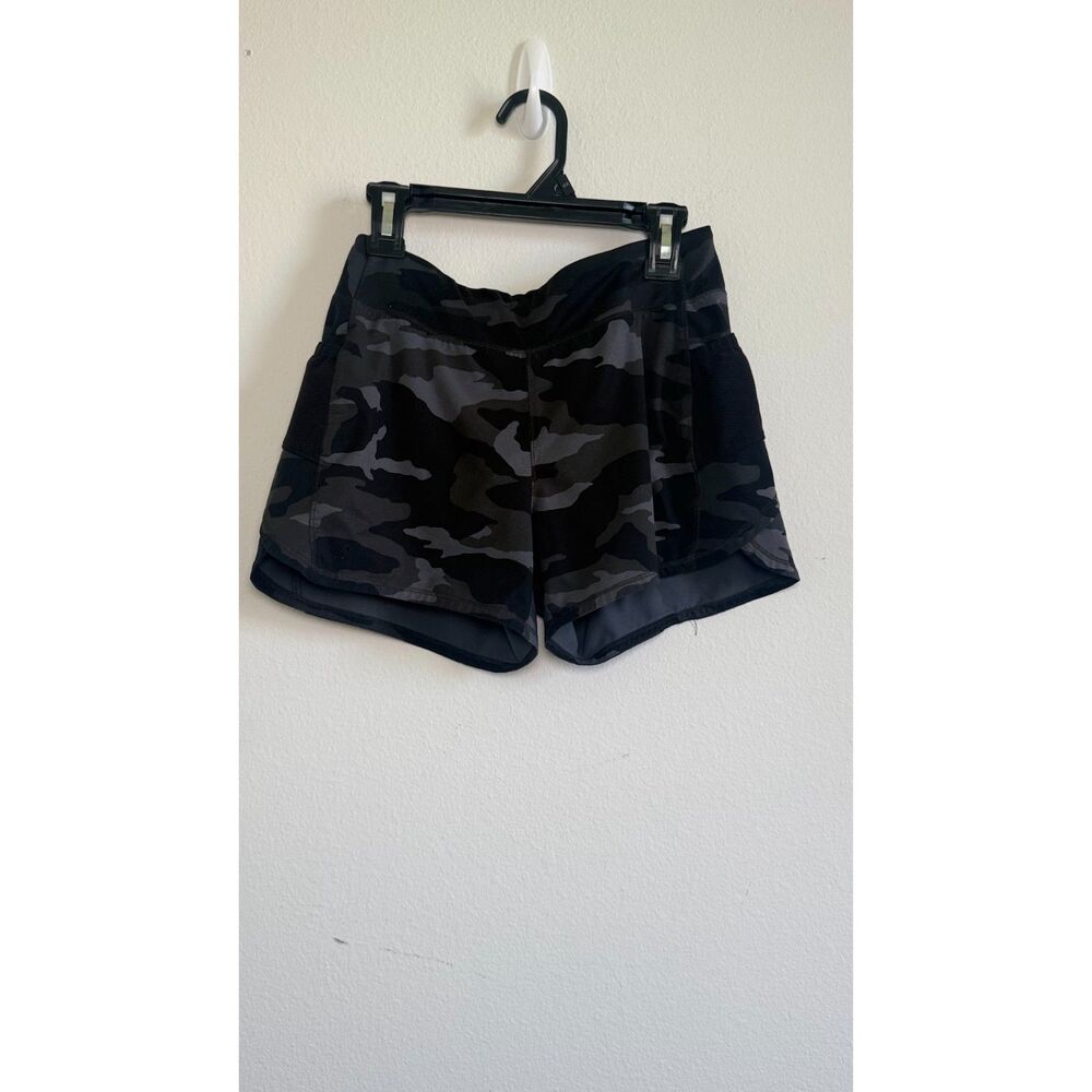 Athleta Girl Record Breaker 3" Shorts L/12 Black Gray Camo Running Athletic